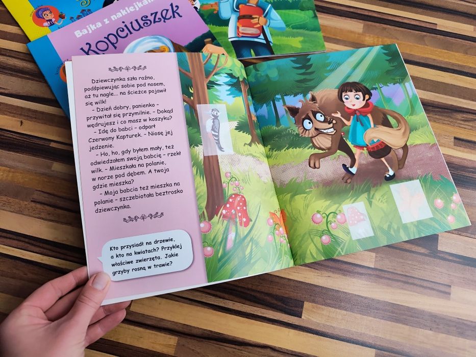 Kuferek bajek książeczki z naklejkami Pinokio kopciuszek czerwony kapt