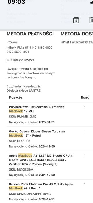 Apple McBook Air 13,6” M2 8-core/8Gb Ram/256GB SSD/ kolor Pólnoc