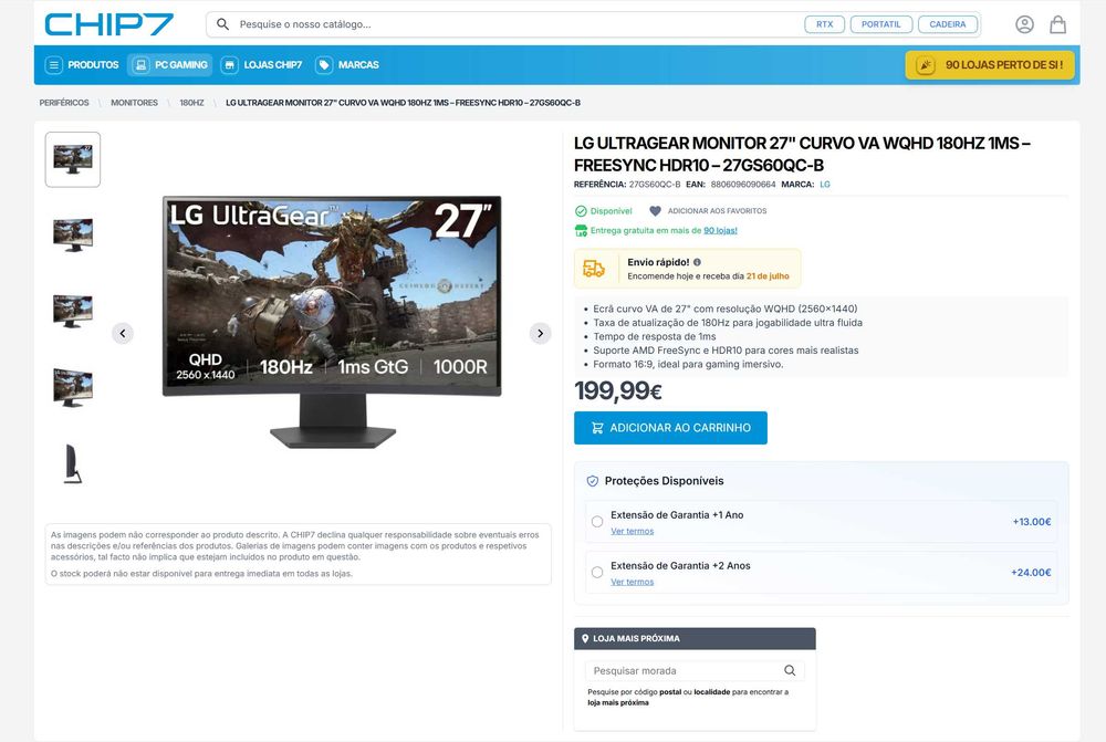monitor gaming LG ultragear 27" QHD 180HZ