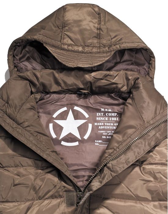 kamizelka  us puchowa z kapturem brązowa s