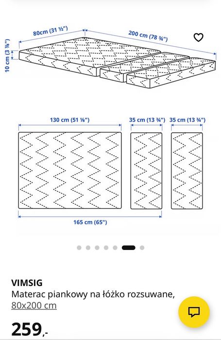 Materac składany Ikea Vimsig 80x140 - 80 x 200