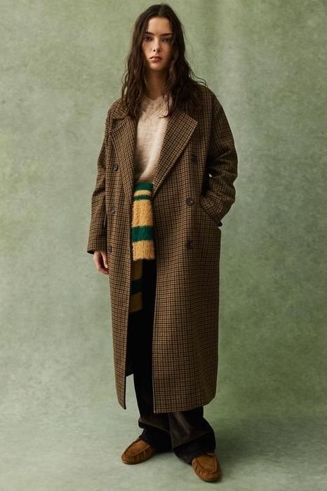 Довге пальто Pull&Bear в клітинку