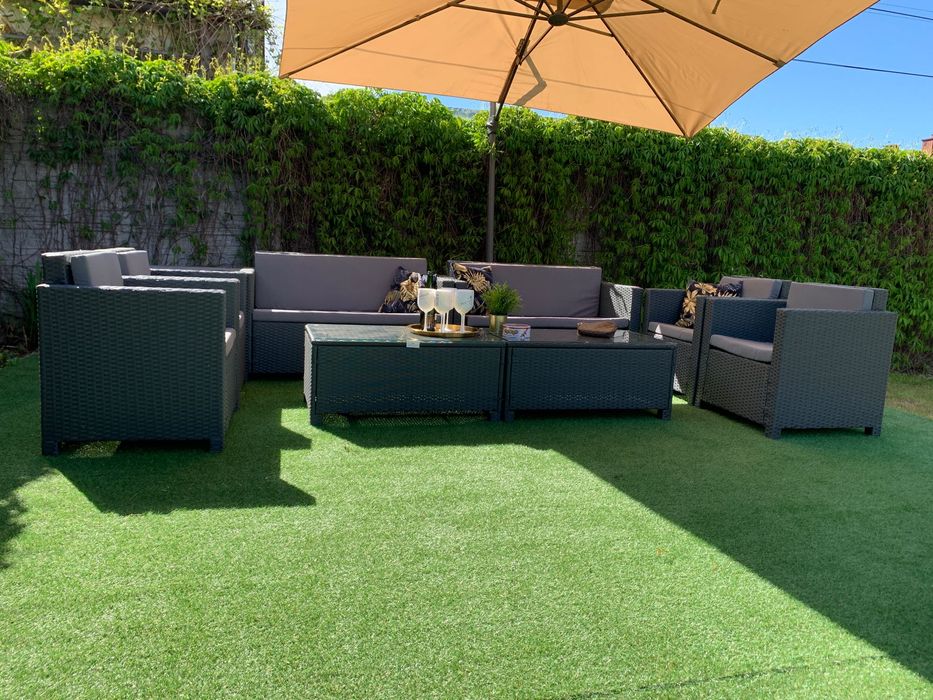 Nicea XXL zestaw technorattan szary sofa 4xfotel ława