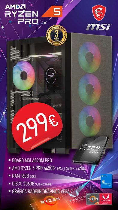 Computador Gaming MSI Ryzen 5 PRO 4650G / A520 / RADEON VEGA (NOVO)