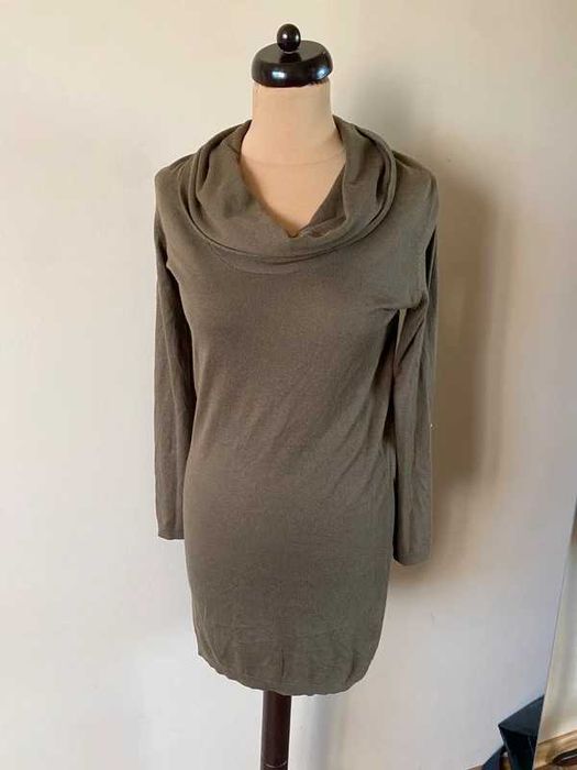 Jedwab kaszmir 36 38 braz khaki sweter tunika sukienka massimo dutti