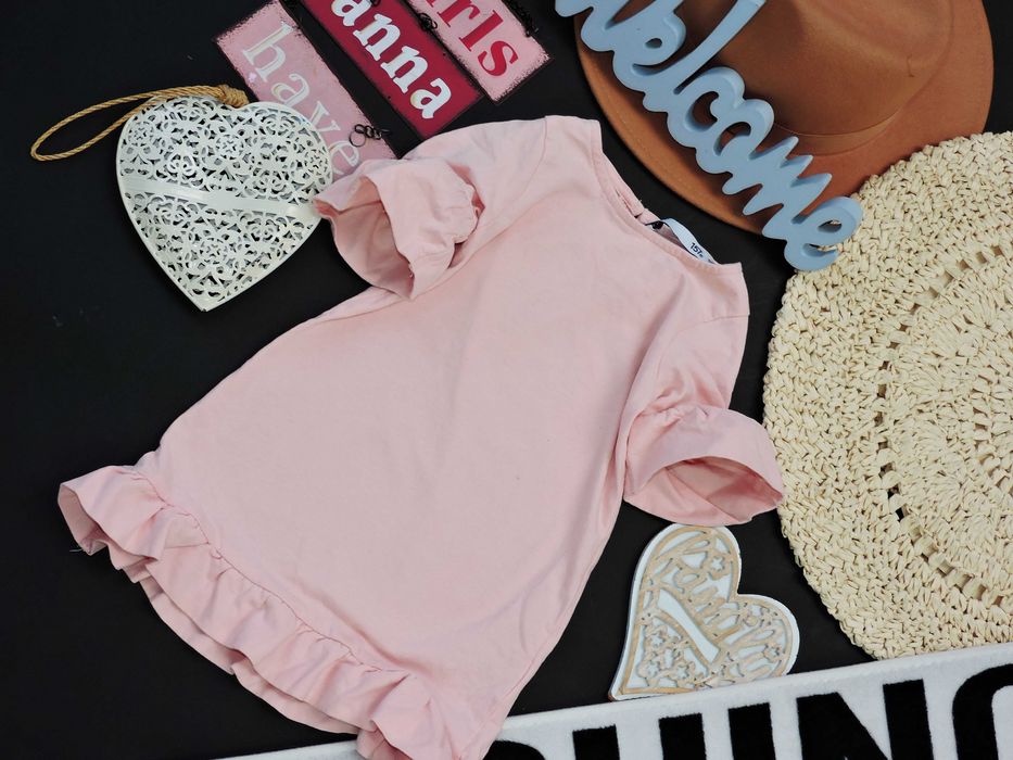 Label 157 - sukienka pudrowy róż , falbanki r 90