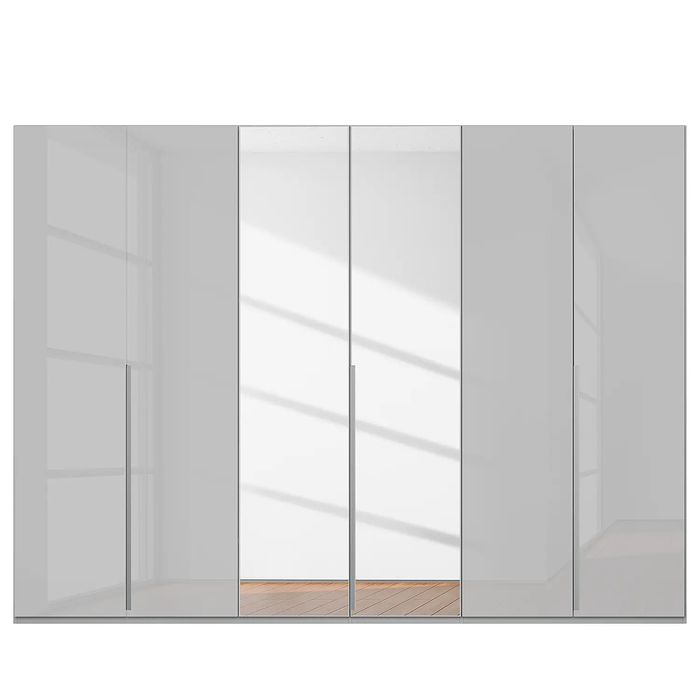 Duża szafa 6-drzwiowa z lustrami – nowoczesna, jasny połysk