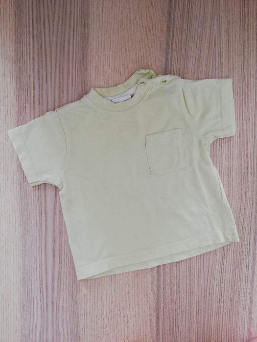 Koszulka 68 t shirt krótki rękaw żółta zielona zielonkawa kieszonka