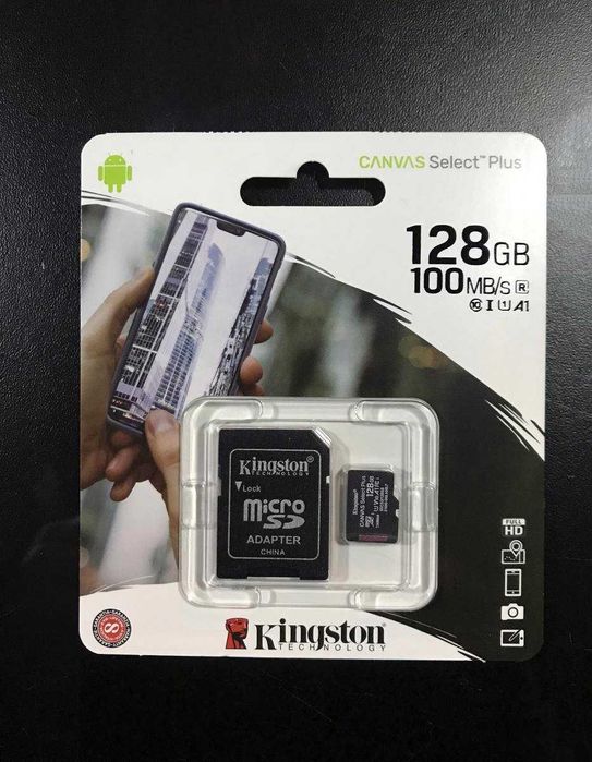 Cartão de memória Kingston 128GB com adaptador (Micro SD)