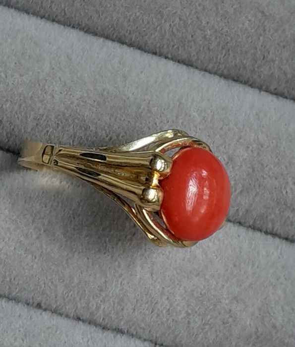 R.16 Retro Pierścionek 3.83g Koral nat. Złoto 585 WYCENA