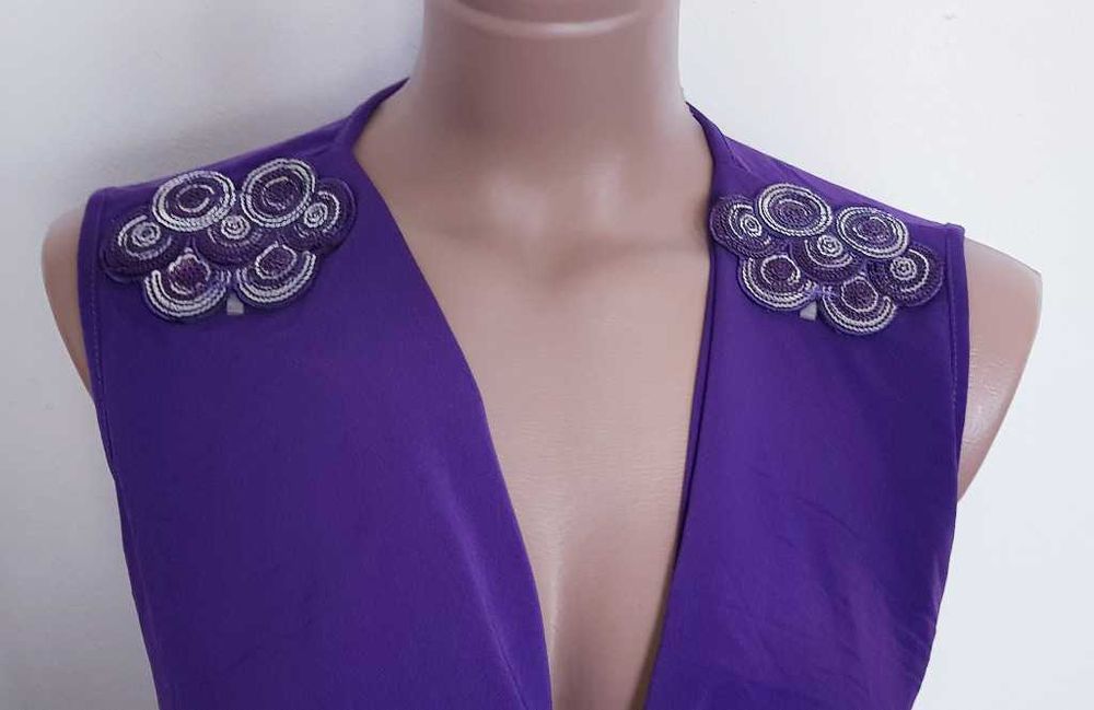 Fioletowy Top Dekolt Woda lejący z ozdobami bez rękawów