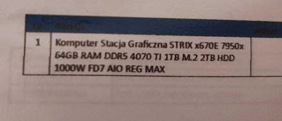 Sprzedam komputer stacjonarny — wysoka klasa, zastosowanie profesjonalne
