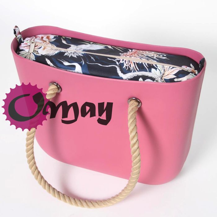 Granatowy organizer do OBAG STANDARD kwiaty beż róż 2 kieszenie OMAY