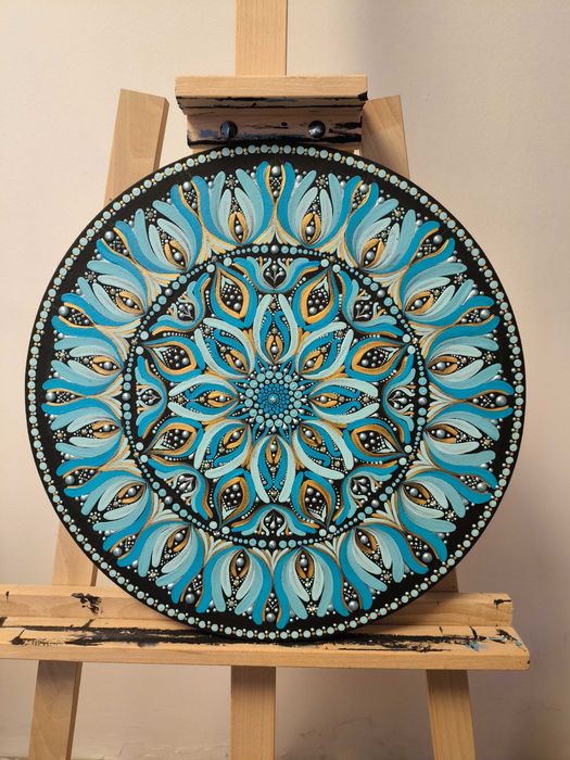 Mandala ręcznie malowana z intencją - obraz 40 cm
