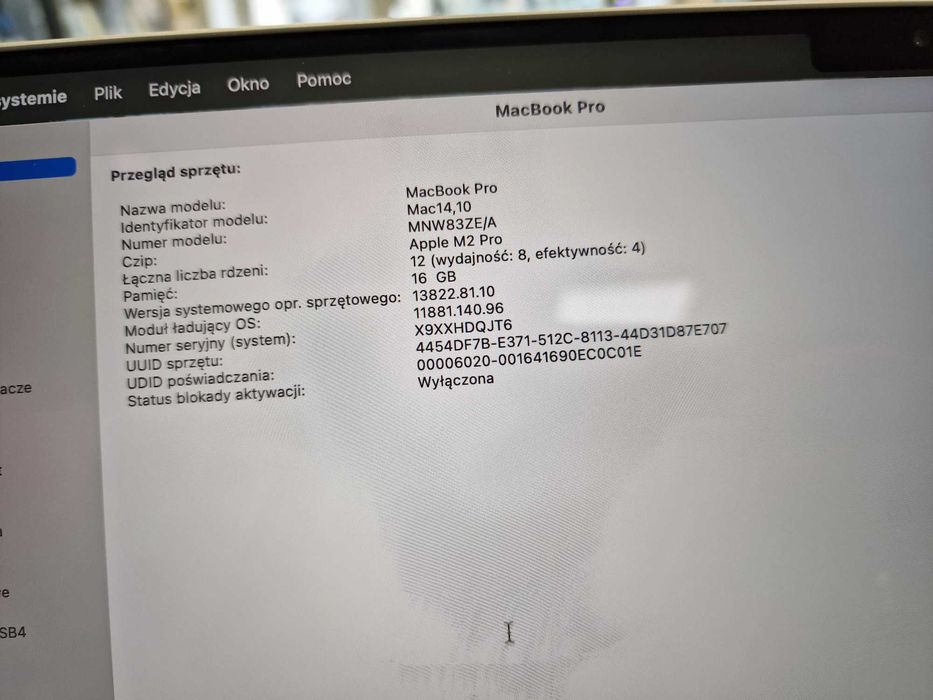 Macbook PRO 16 2023/ M2 PRO/ 16GB DDR5/ 512GB/ 15 cykli! Grade A