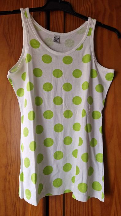 T-Shirt, Zara Kids, cor branca às bolas verdes, tamanho 13-14 anos