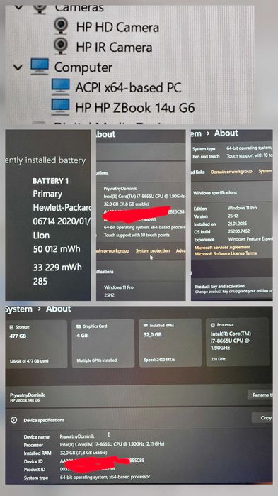 Laptop HP ZBook 14u G6 i7-8665U 32GB 512GB Radeon Pro Wx3200 4GB +Inte