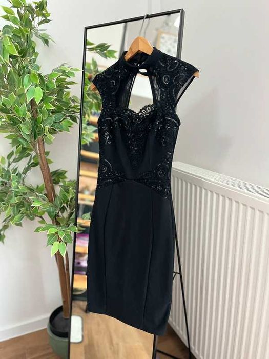 Lipsy London sukienka cekiny koronka czarna S 36 8 nowa