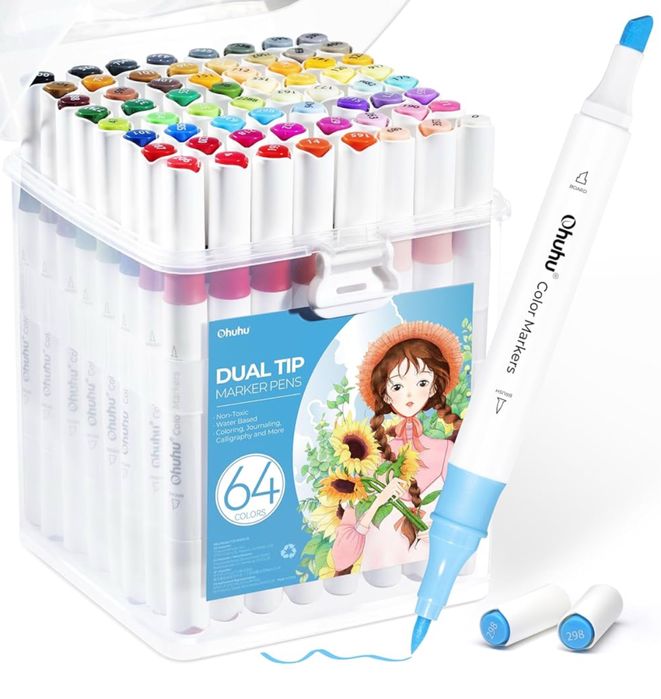 Ohuhu Markery na bazie wody, 64 kolory