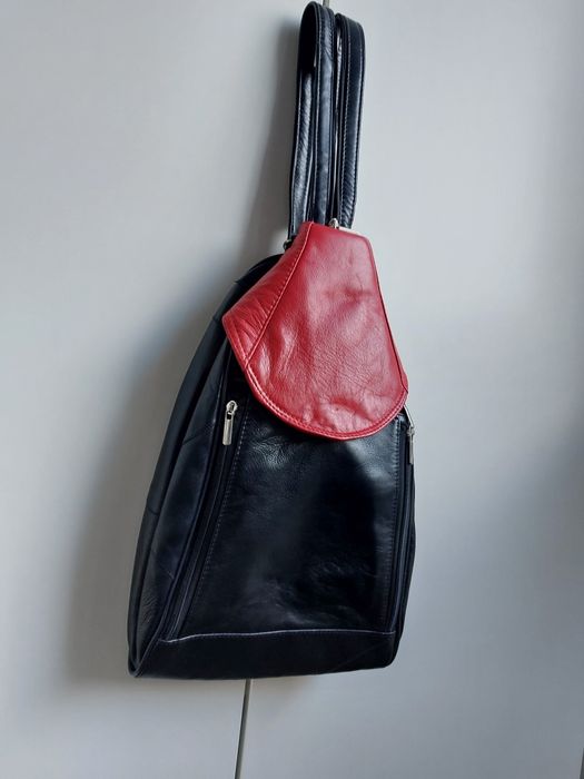 Plecak damski skóra naturalna czarny czerwony torebka