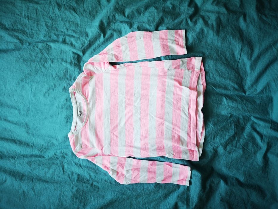 Świetna różowa koszulka w paski h&m 122 dla dziewczynki