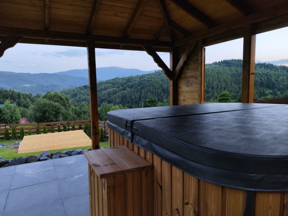 Zawoja Nowy dom z bala w górach balia/jacuzzi sauna basen taras Widoki