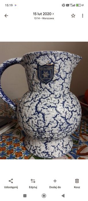 Dzban ceramiczny Gres des Neiges vintage niebiesko-biały 20 cm