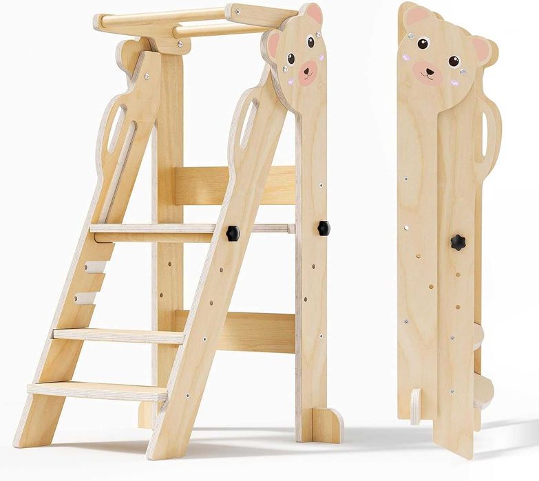 Torre de Aprendizagem Montessori Dobrável para Crianças – Altura Ajustável, 18 Meses a 6 Anos