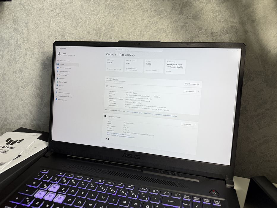 Asus Tuf 17.3/GTX1660Ti-6GB/Ryzen 5-4600H/16GB/512GB.  Ноутбук.