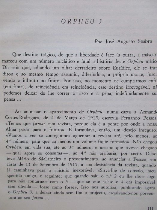José Augusto Seabra - - - Orpheu 3 - - - - - Livro