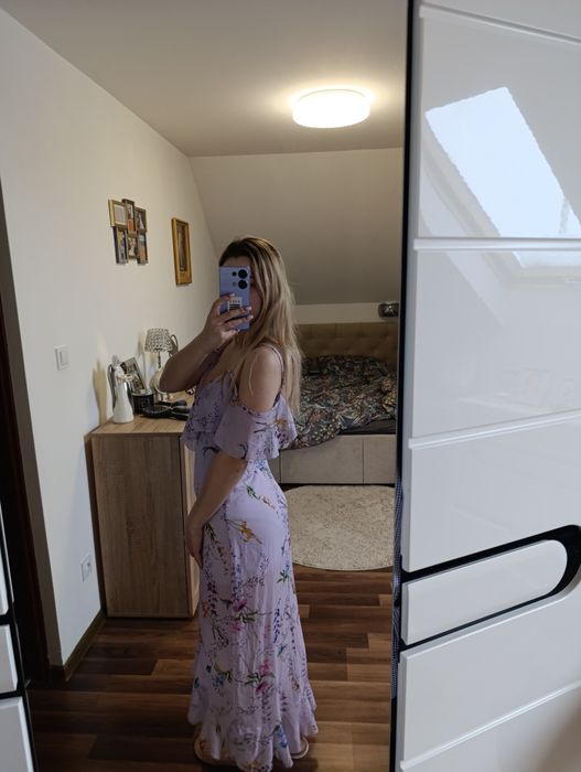 Sukienka koktajlowa wesele letnia przewiewna falbanki siatka s modna