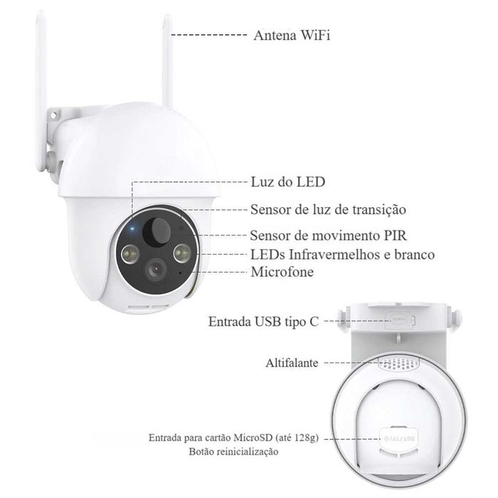 Câmara WiFi 3MP * c/ Bateria * Solar * Visão Noturna * Áudio