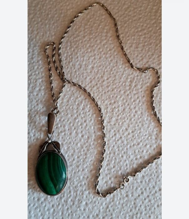 Stary piękny wisior malachit srebro  Prl