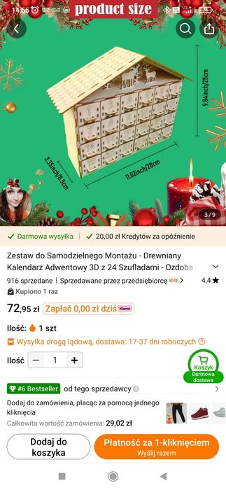 Kalendarz adwentowy drewniany