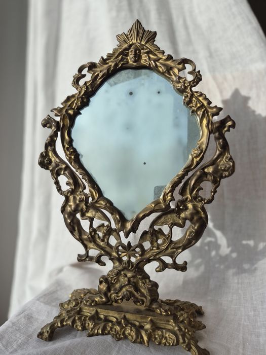 Stare duze mosiężne lustro stojące