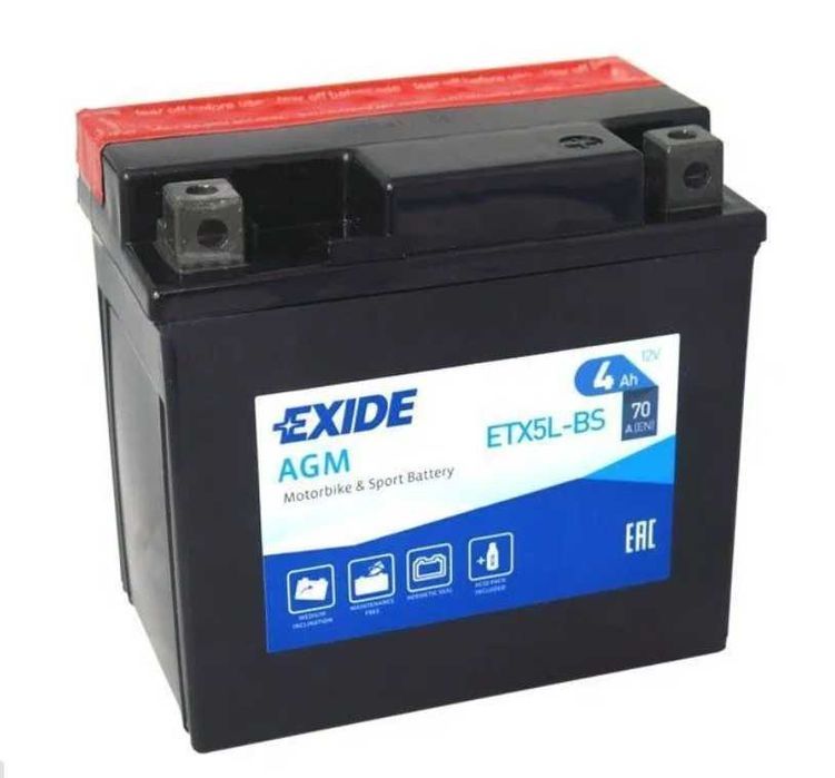 Akumulator motocyklowy EXIDE ETX5L-BS YTX5L-BS 12V 4Ah 70A EN P+