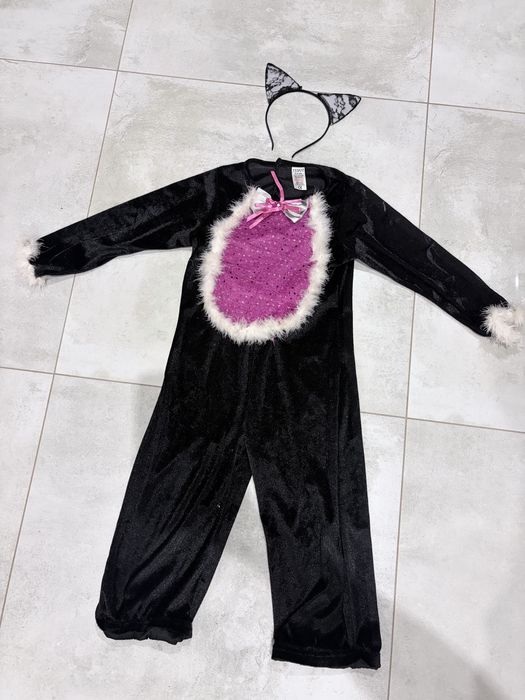 Strój kota, karnawał, różowy z muszką, uszka