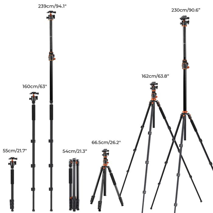 Штатив K&F CONCEPT T254A7 BH-28L + відеоголовка FH-03 + Phone Clip (комплект)