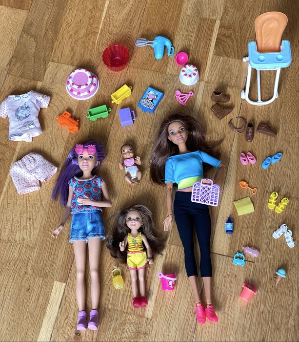 Lalki Barbie bobas Chelsea Skipper i ruchoma Teresa z akcesoriami
