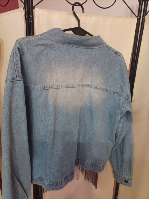Kurtka blue jeansowa oversize frędzle