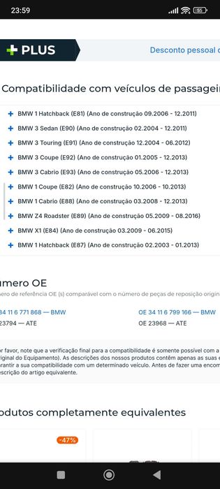 Pastilhas ATE para bmw