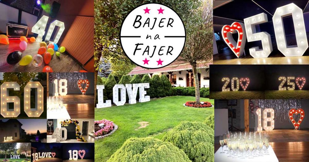 Napis Love, Osiemnastka, Cyfry na imprezy, ścianka, neon, cyfra 18