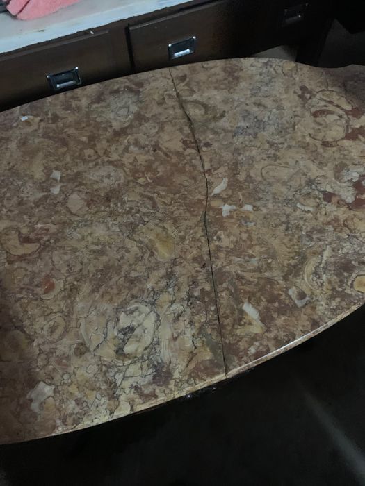 Mesa Antiga em Madeira Maciça com Tampo em Mármore