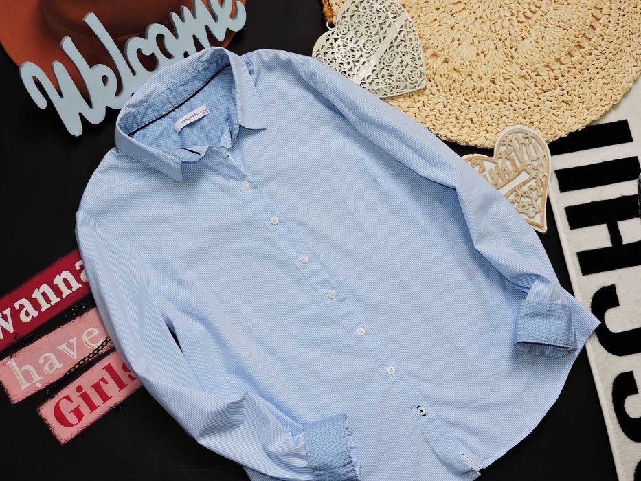 Reserved koszula błękit mankiet groszki 40