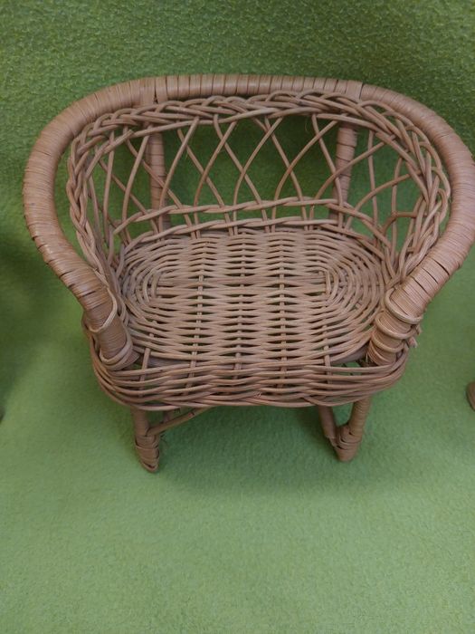 Vintage wiklinowe mebelki dla lalek sofa fotele