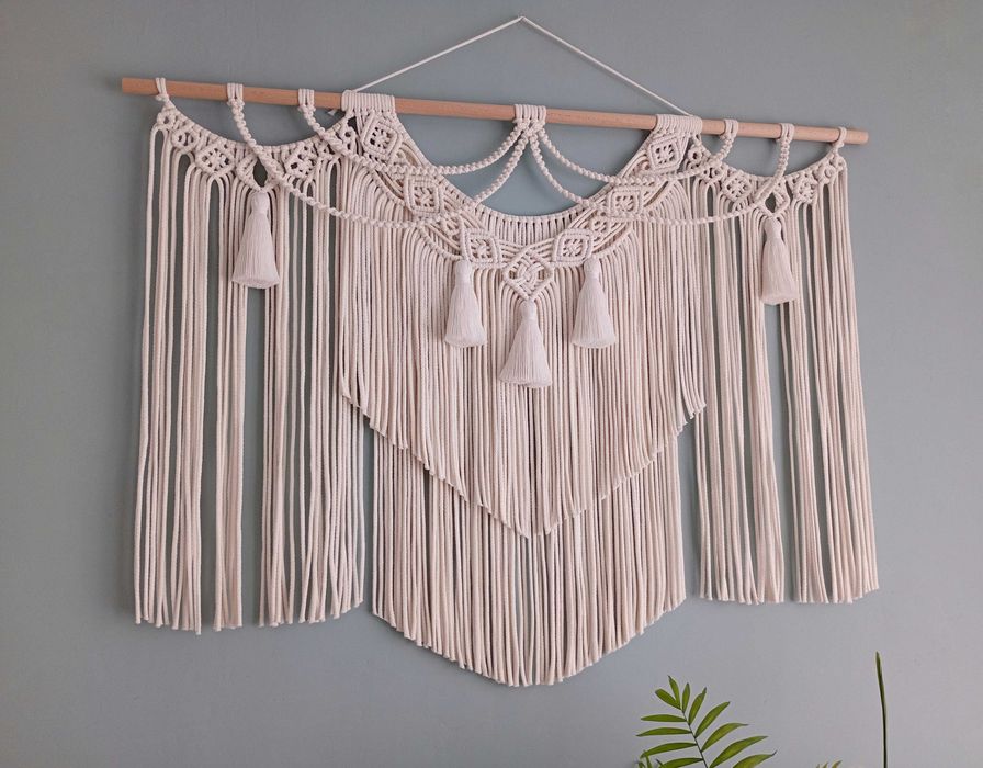 Makrama duża XXL ecru jasny beż Boho dekoracja