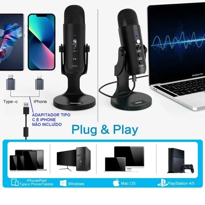 Microfone Novos e Profissionais com Suporte