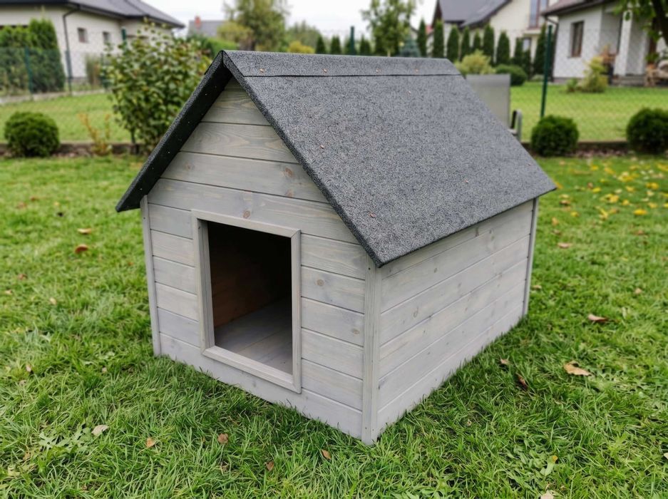 PRODUKCJA NOWA Buda Dla Dużego PSA Ocieplana Xxl 122x99x104 Cm Biała, Drewniana Z Dachem Z Papą I Kurtyną Wejściową Do Ogrodu