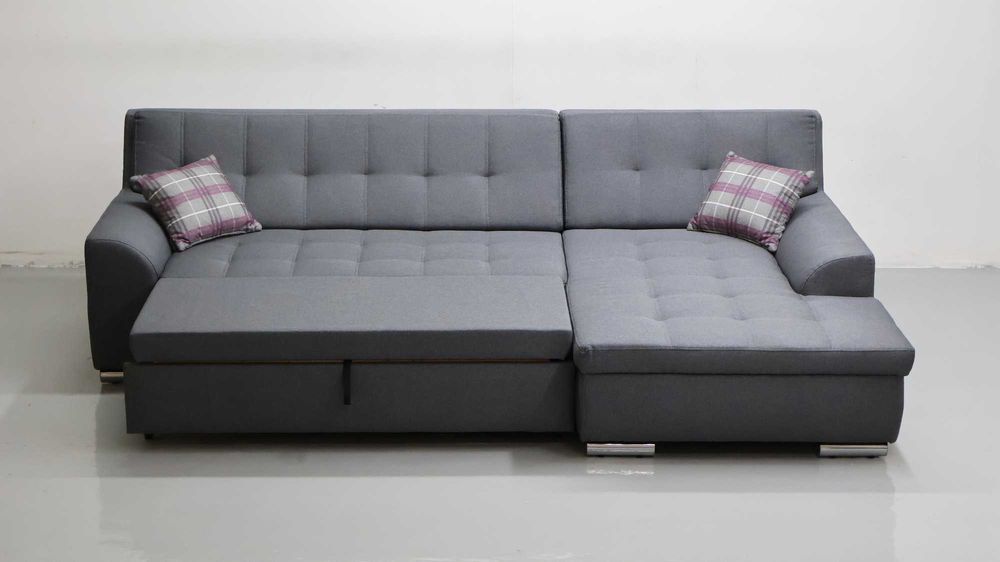 THC DESIGN NAROŻNIK funkcja spania rogówka KANAPA tkanina szara SALON