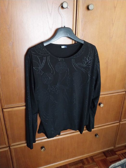 Camisola preta com estampado e efeito brilhante, XXL, TCO